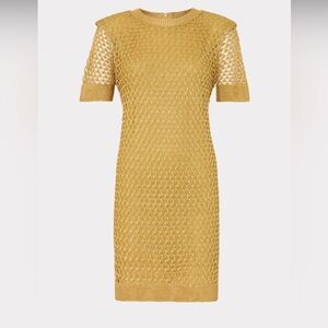 NWT Milly Sinclair Metallic Mesh Mini Dress -Gold Size Medium